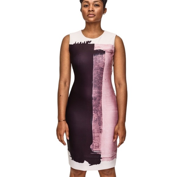DKNY Paint Streak Color Block Sheath Dress in Dusty Mauve - Picture 1 of 5
